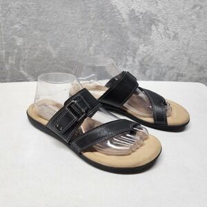 Clarks Sandals Womens Size 10 Black Leather Adjustable Straps Comfort Elizabelle